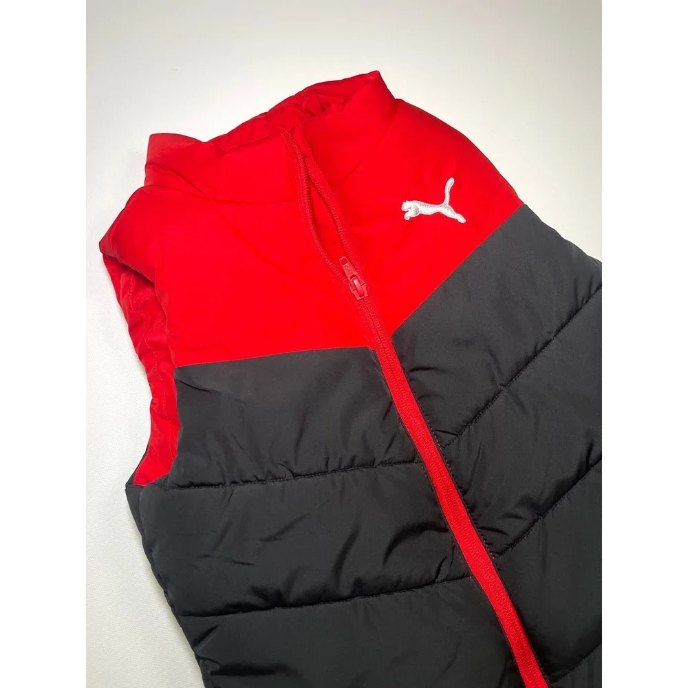 Puma Kids Puffer Vest Red Black Colorblock Insulated Zip Up XS 5/6 P8F22-04364